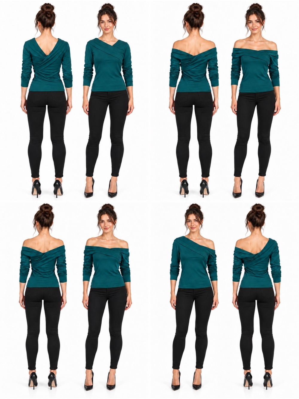 Women’s Off-Shoulder Ruched Long-Sleeve Sweater - Teal